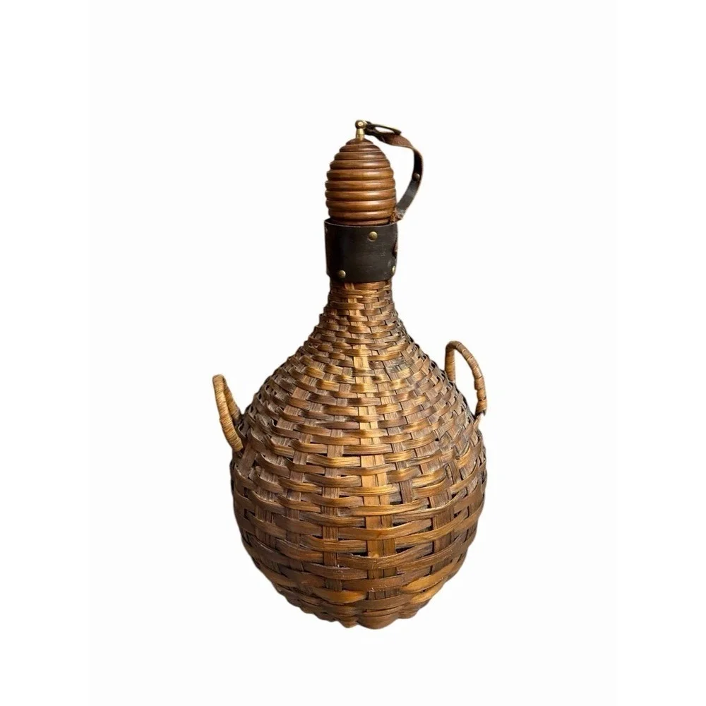 Vintage Demijohn Carboy Wine Jug Wicker Cover Green Glass Bottle Large 18